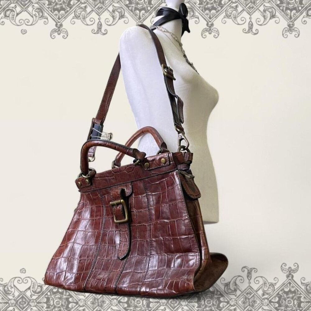 Vintage fossil Brown leather bag with crocodile embossed leather
